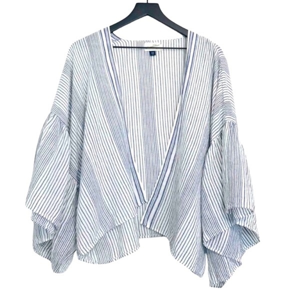Universal Thread Oversized Stripes Ruffle Sleeves Kimono Duster Top - Picture 4 of 10